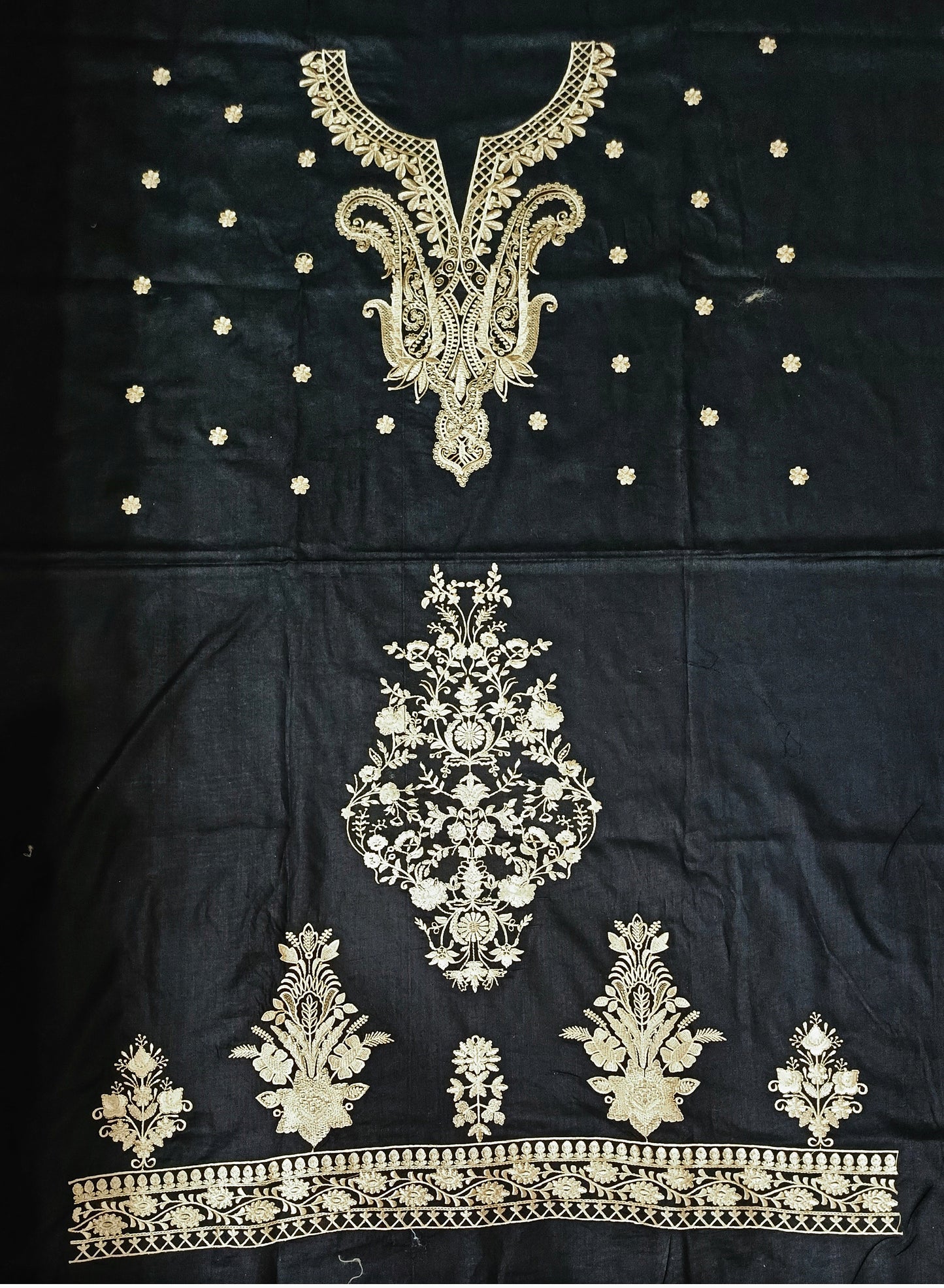 Noor-e-Zar: 3PC Unstitched Embroidery Shirt with Embroidered Dupatta and Sleeves