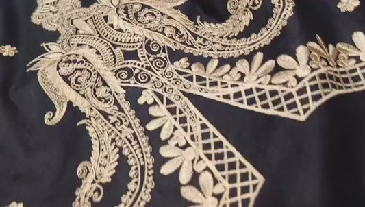 Noor-e-Zar: 3PC Unstitched Embroidery Shirt with Embroidered Dupatta and Sleeves